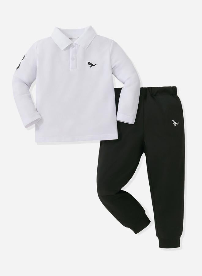 Take Two Boys White Graphic Polo and Black Jogger Set - Image 1
