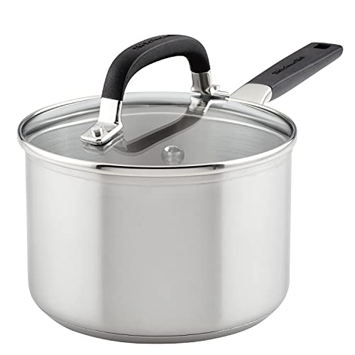 KitchenAid 71020 Stainless Steel Saucepan with Measuring Marks and Lid 2 Quart  Brushed Stainless Steel