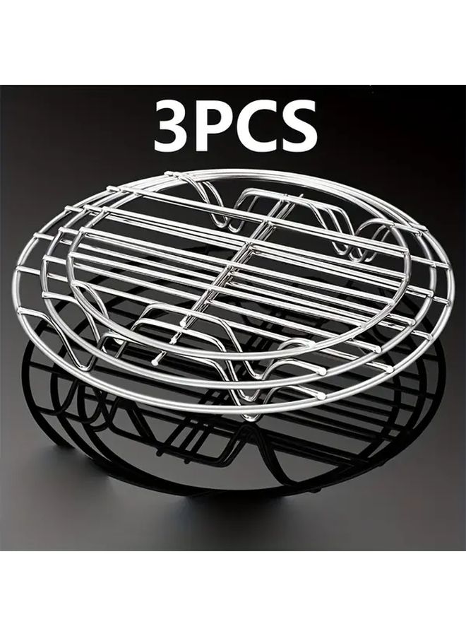 Stainless Steel Circular Cooking Rack 3pcs Set Silvery for Air Fryer Pressure Cooker Steam - Image 1