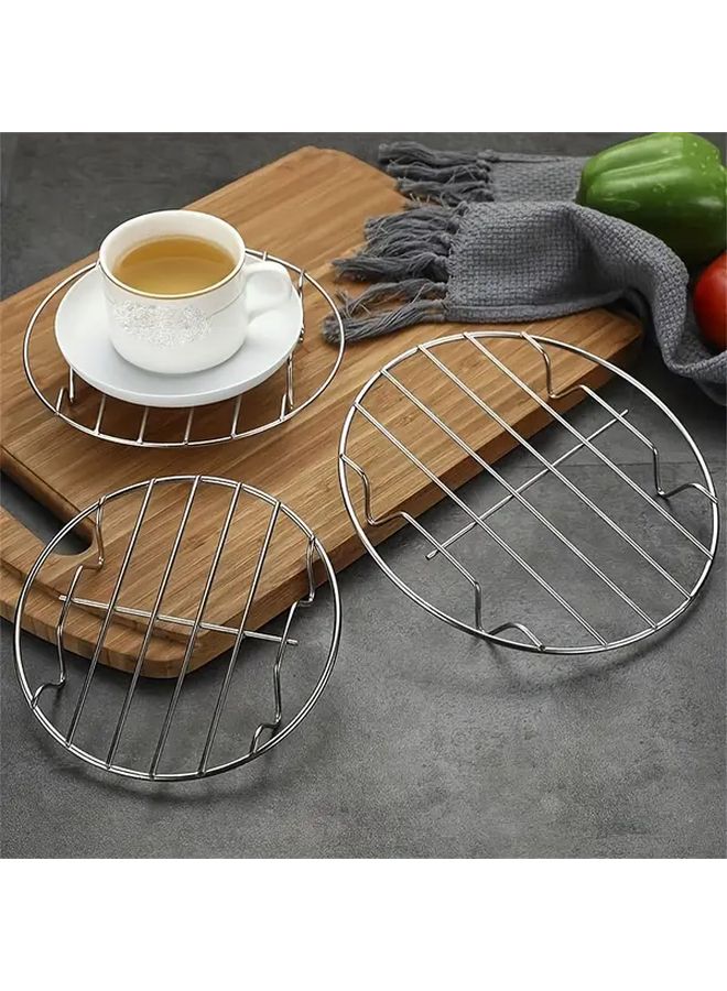 Stainless Steel Circular Cooking Rack 3pcs Set Silvery for Air Fryer Pressure Cooker Steam - Image 2