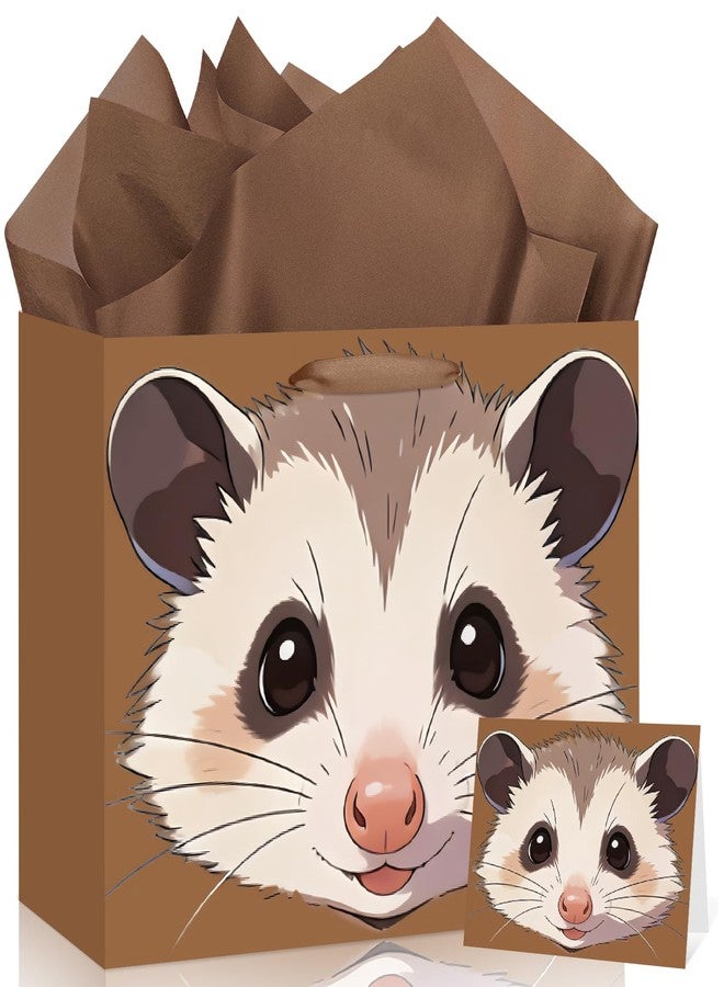 Woosytoo Opossum Gift Bag with Tissue Paper and Card Funny Possum Present Wrapping Bag - Cute Woodland Animal Trash Cat Birthday Party Supplies for Kids Adults Meme Lovers - Image 1