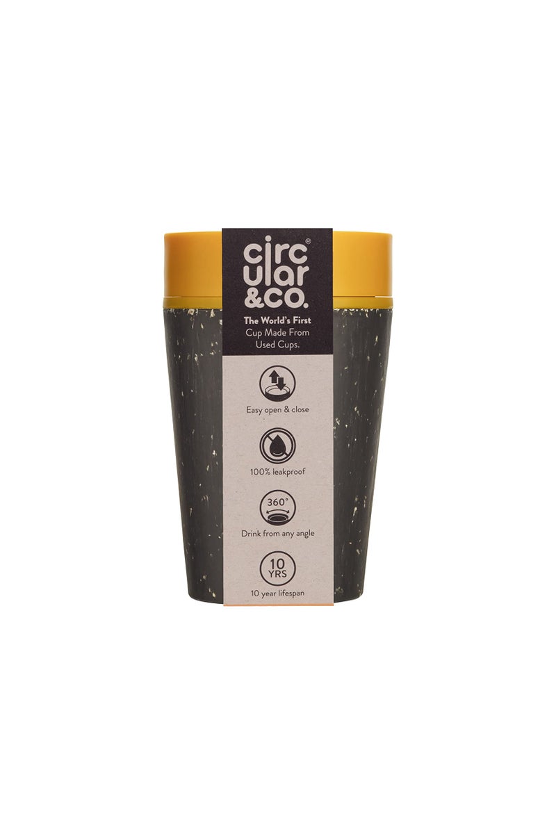 Circular and Co Leakproof Reusable Coffee Cup 8oz227ml The Worlds First Travel Mug Made from Recycled Cups 100 LeakProof Sustainable Insulated Black Electric Mustard