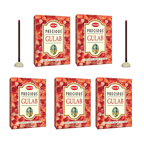 HEM Precious Gulab Dhoop Sticks | Bambooless & Charcoal-Free | Natural Rose Aroma for Meditation, Home Fragrance & Spiritual Practices | 25-30 Min Burn Time | Approx. 100 Sticks | Pack of 5 (60g Each) - Image 1