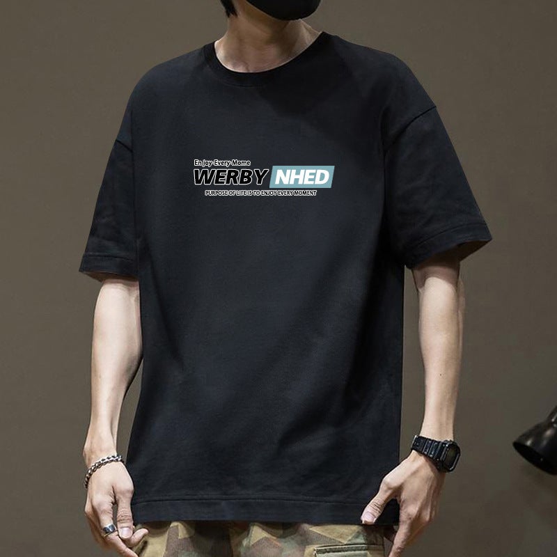 T-Shirt Men'S Summer Japanese Loose Cotton Letter Printed T-Shirt Heavyweight 200G New Casual Short Sleeve Trend Ins - Image 3