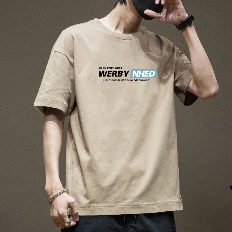 T-Shirt Men'S Summer Japanese Loose Cotton Letter Printed T-Shirt Heavyweight 200G New Casual Short Sleeve Trend Ins - Image 4