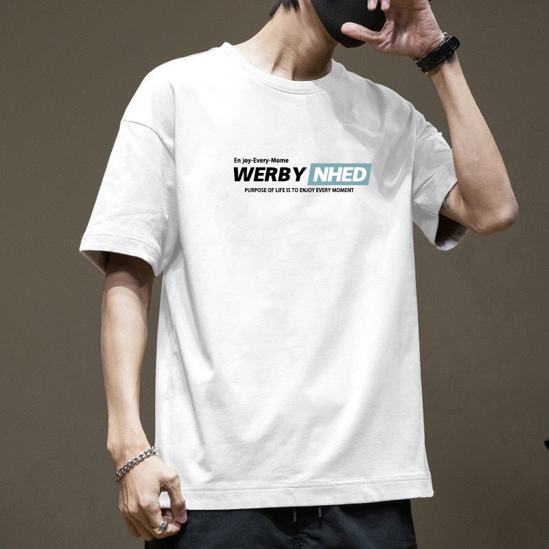 T-Shirt Men'S Summer Japanese Loose Cotton Letter Printed T-Shirt Heavyweight 200G New Casual Short Sleeve Trend Ins - Image 5