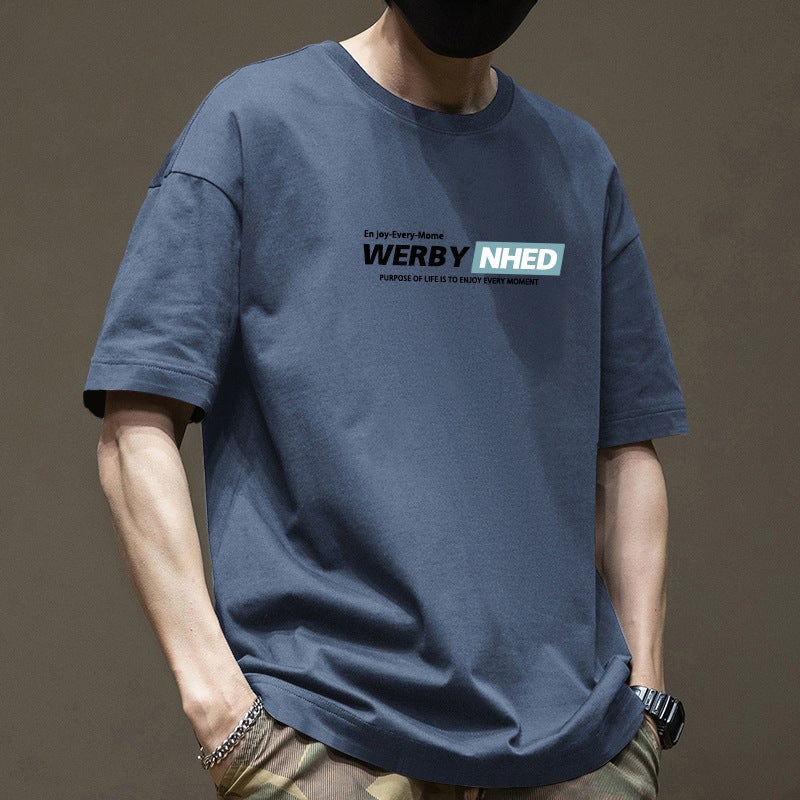T-Shirt Men'S Summer Japanese Loose Cotton Letter Printed T-Shirt Heavyweight 200G New Casual Short Sleeve Trend Ins - Image 2