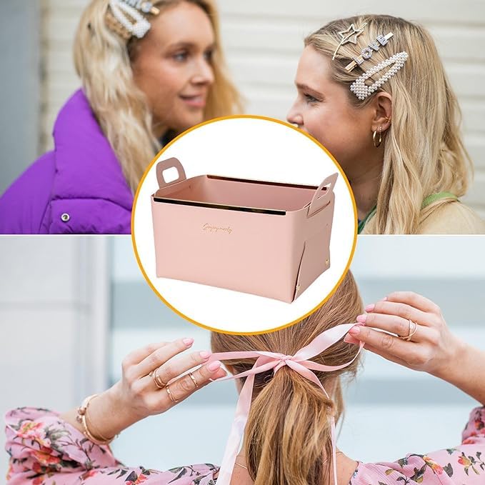 Brikipth Makeup Holder Leather Makeup Organizer and Portable Cosmetic Bag Makeup Organizer Bag for Cosmetics Makeup Brushes Girls Women Friends Simple Cosmetic Cases Peach - Image 3