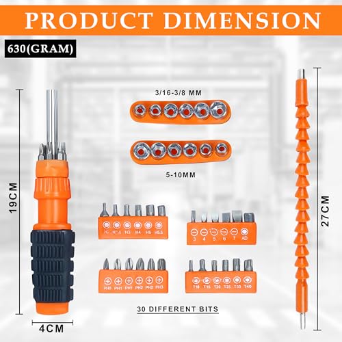 GLUN® Screwdriver Tool Kit, 38 in 1 Magnetic Handle Tip & Multi-Bits, with Flexible Rod, All-in-One Repair Tool Kit Use at Home, Office & Factories - Image 3