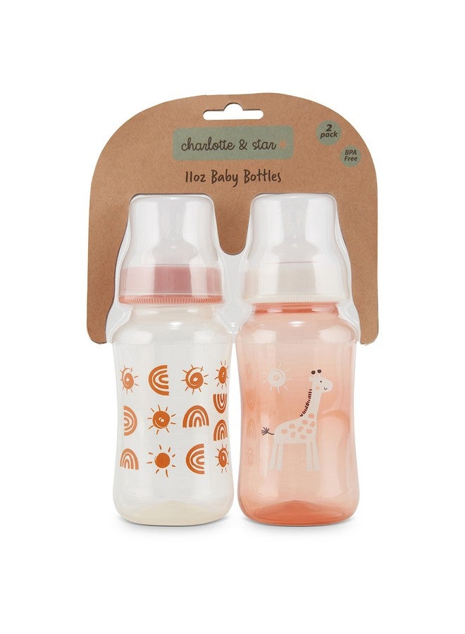 Cudlie Premium 2-Pack Baby Bottles - 11 Ounce, Hourglass Shape, Fun Boys and Girls Prints, Clear Cover - BPA-Free - Image 1