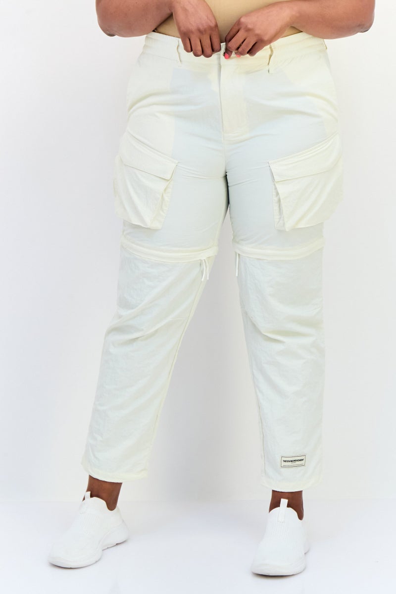 The Giving Movement Women Regular Fit Plain Detachable Cargo Pants, Cream  - Image 1