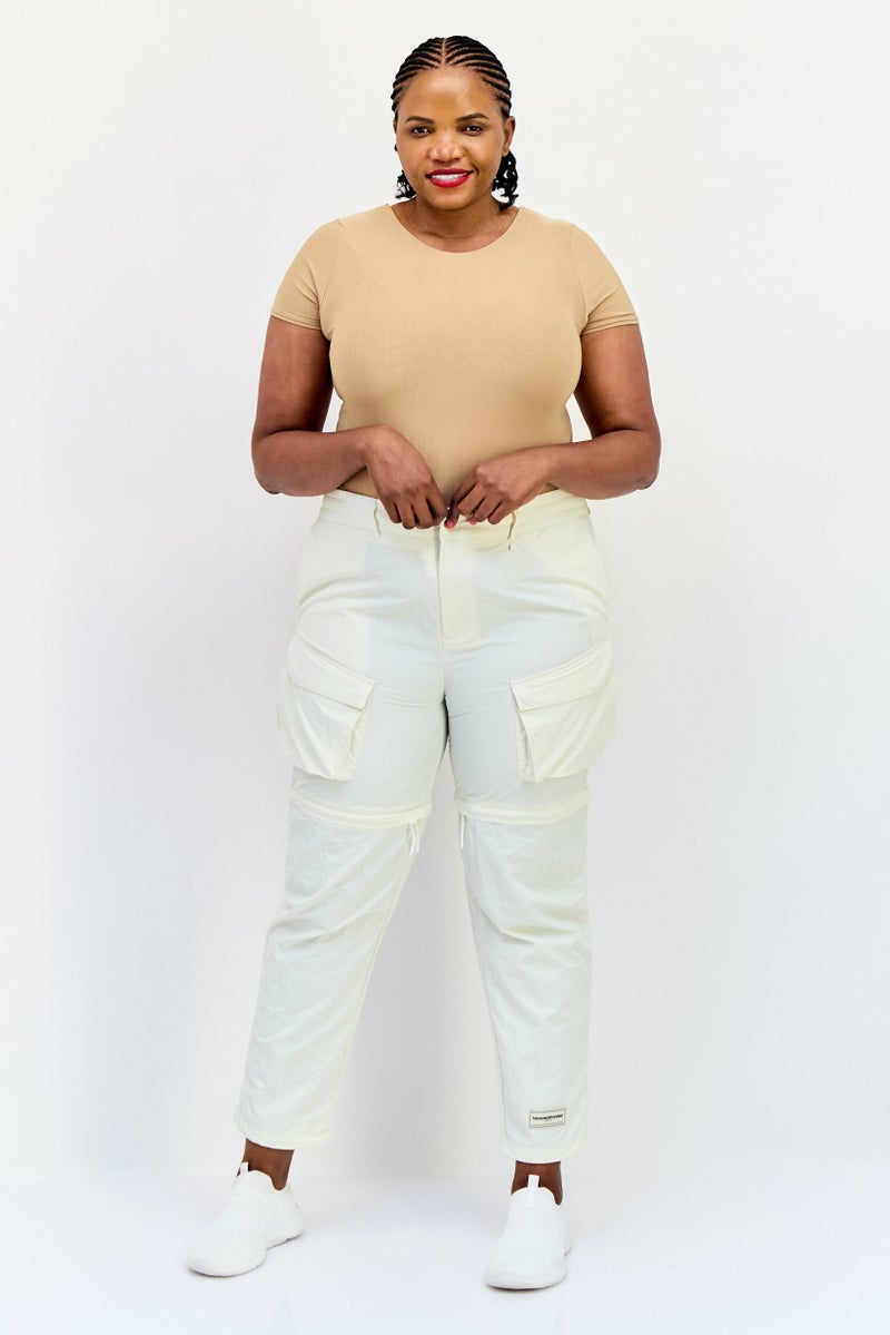 The Giving Movement Women Regular Fit Plain Detachable Cargo Pants, Cream  - Image 4