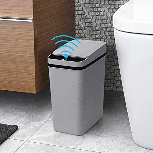 Anborry Smart Touchless Bathroom Trash Can 2.2 Gallon Automatic Motion Sensor Rubbish Can with Lid Electric Narrow Small Garbage Bin for Kitchen, Office, Toilet, Bedroom (Grey) - Image 1