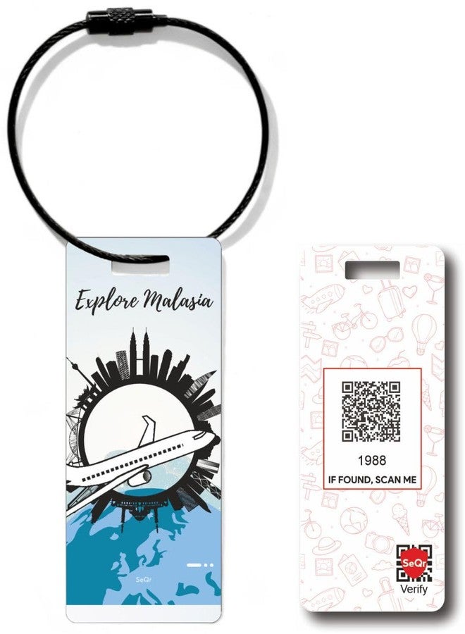 SeQR Smart Lost & Found Luggage Tag - Metal QR Travel ID Tag with Wire Cable for Suitcase, Backpack, Stroller, Golf Bag - Scan & Find Digital Souvenir Tag - Smart Travel Accessory/Malaysia Souvenir - Image 1