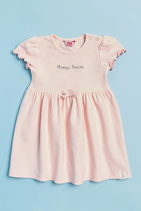 R&B Embroidered Dress with Crew Neck and Short Sleeves