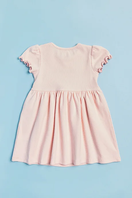R&B Embroidered Dress with Crew Neck and Short Sleeves