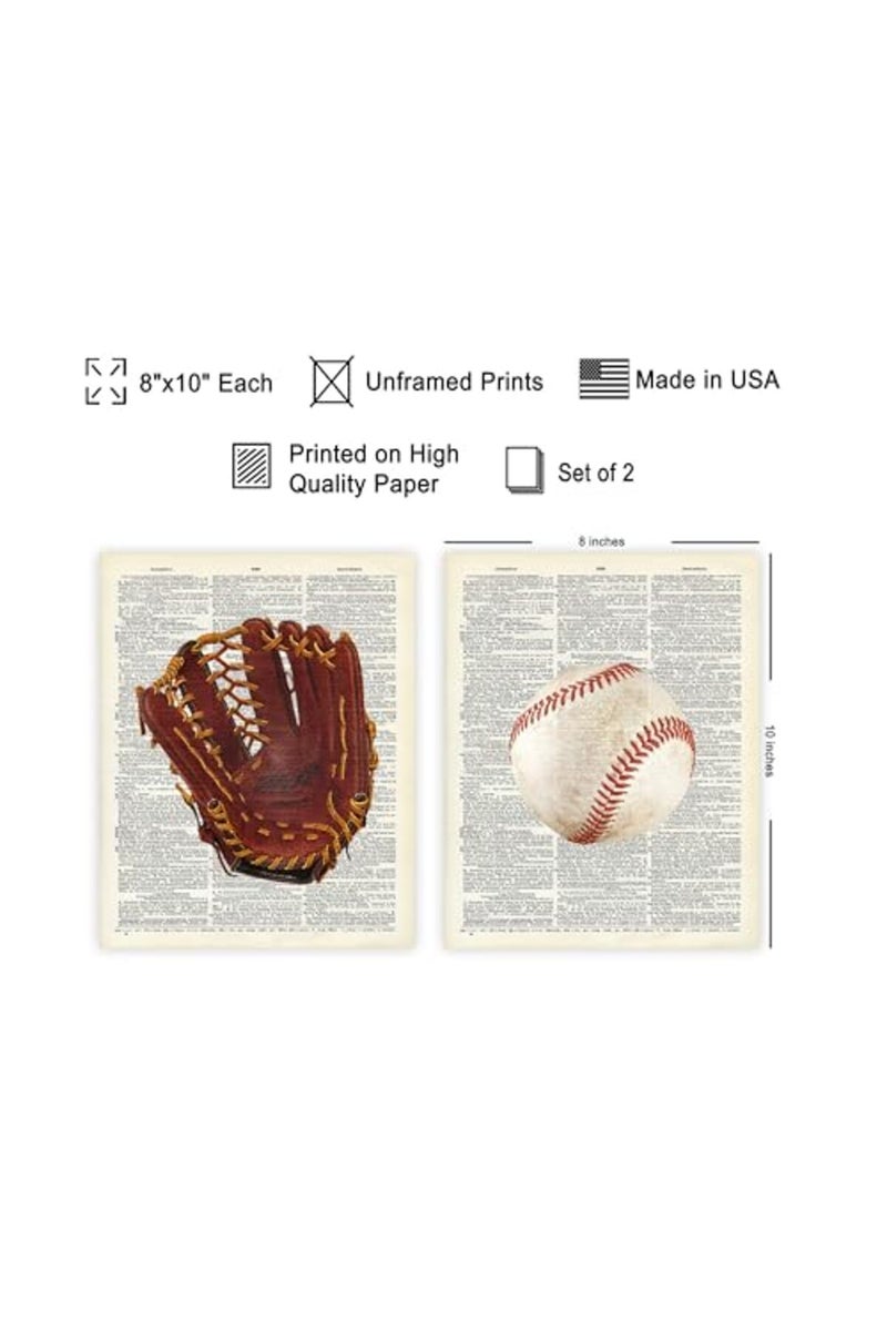 Poster Master 2-Piece Baseball Print - Sports Poster - Game Ball & Gloves Art - Physical Education Wall Design - Dictionary Art - Great Gym or Office Wall Decor - 8x10 UNFRAMED Wall Art - Image 2