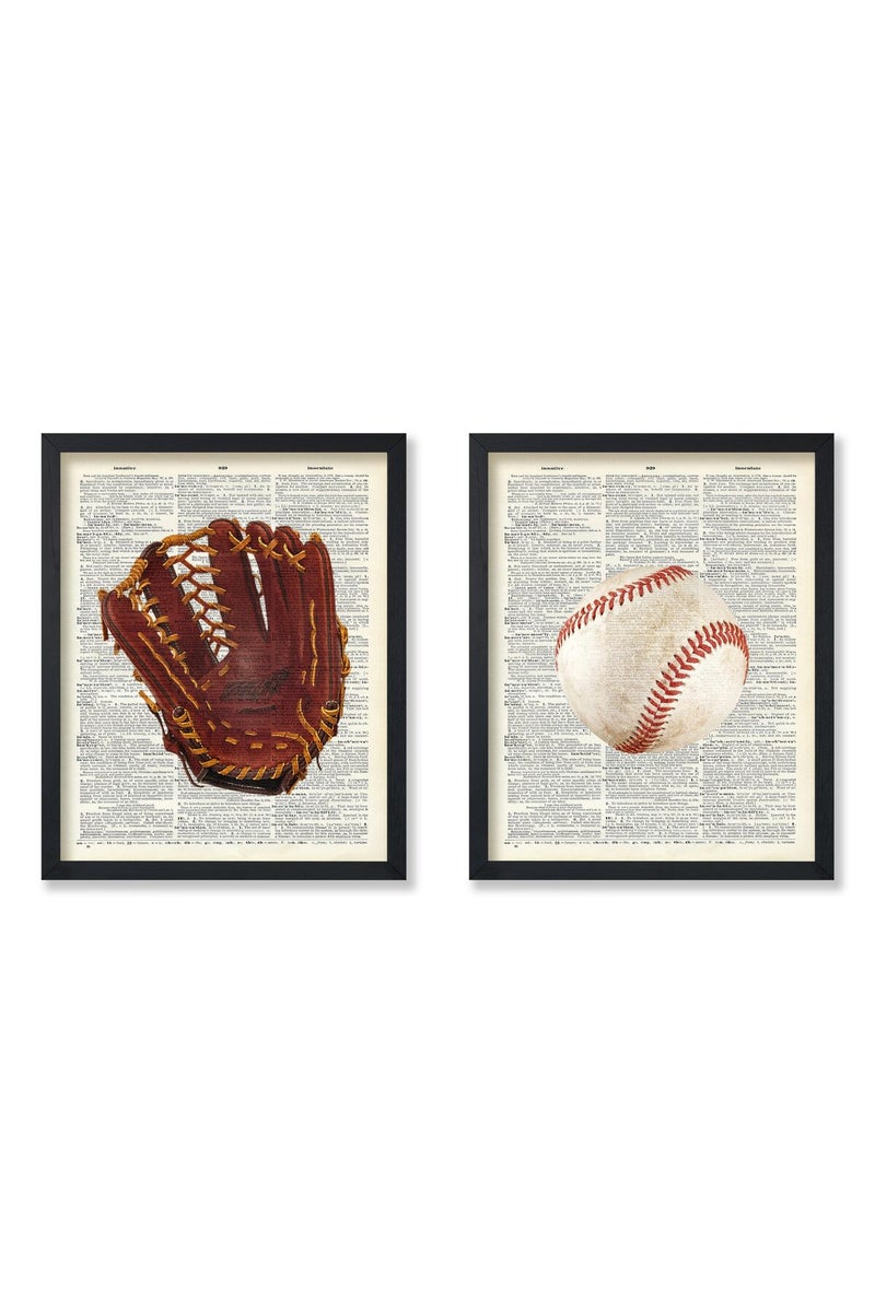 Poster Master 2-Piece Baseball Print - Sports Poster - Game Ball & Gloves Art - Physical Education Wall Design - Dictionary Art - Great Gym or Office Wall Decor - 8x10 UNFRAMED Wall Art - Image 1