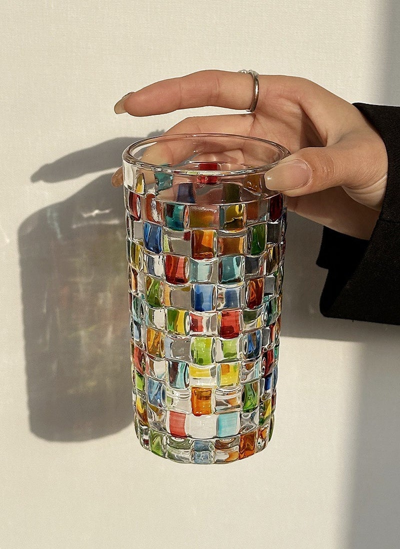 عبوة من 6 أكواب زجاجية من البورسليكات عالية الجودة، سعة 300 مل، بتصميم فسيفسائي ملون، أنيقة ومتينة للمشروبات - Image 3