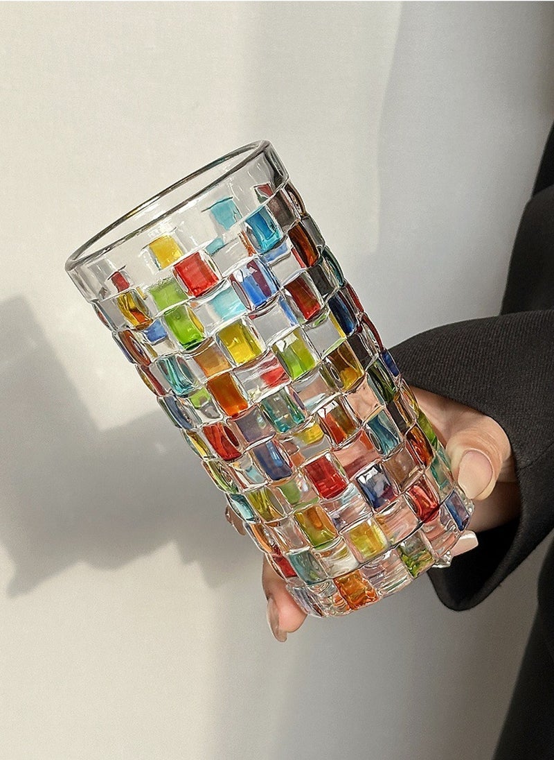 عبوة من 6 أكواب زجاجية من البورسليكات عالية الجودة، سعة 300 مل، بتصميم فسيفسائي ملون، أنيقة ومتينة للمشروبات - Image 2