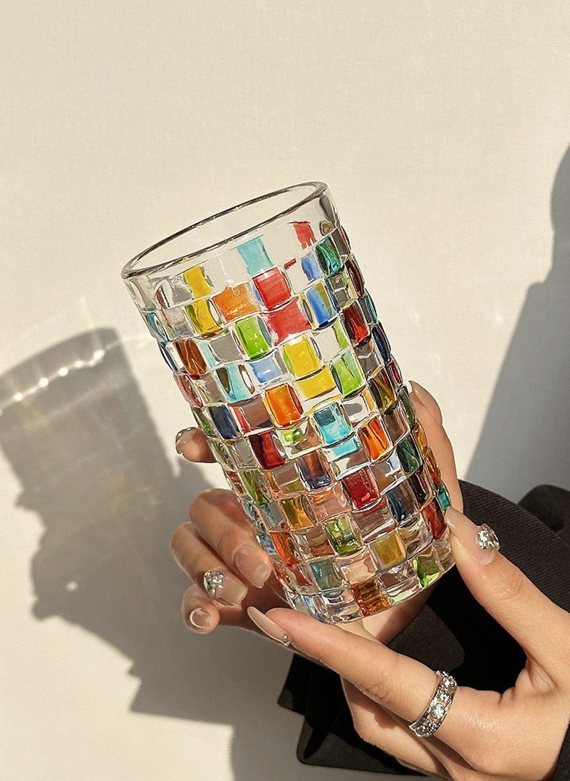 عبوة من 6 أكواب زجاجية من البورسليكات عالية الجودة، سعة 300 مل، بتصميم فسيفسائي ملون، أنيقة ومتينة للمشروبات - Image 4