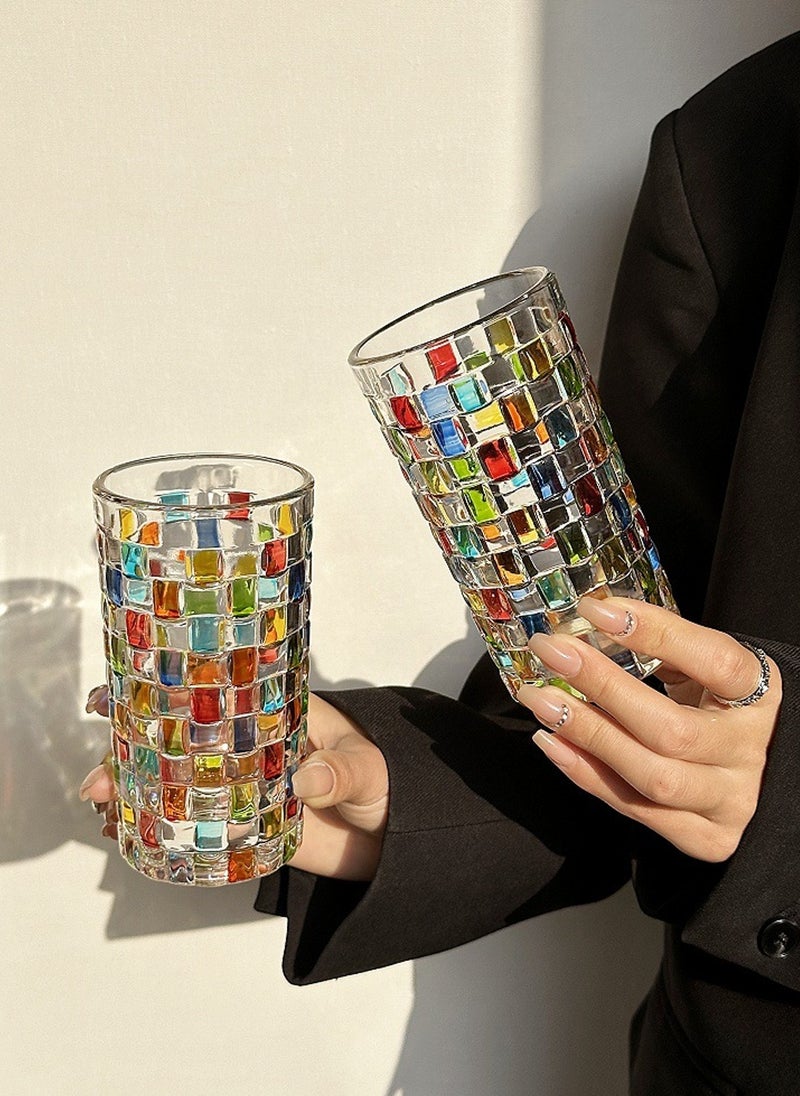 عبوة من 6 أكواب زجاجية من البورسليكات عالية الجودة، سعة 300 مل، بتصميم فسيفسائي ملون، أنيقة ومتينة للمشروبات - Image 5