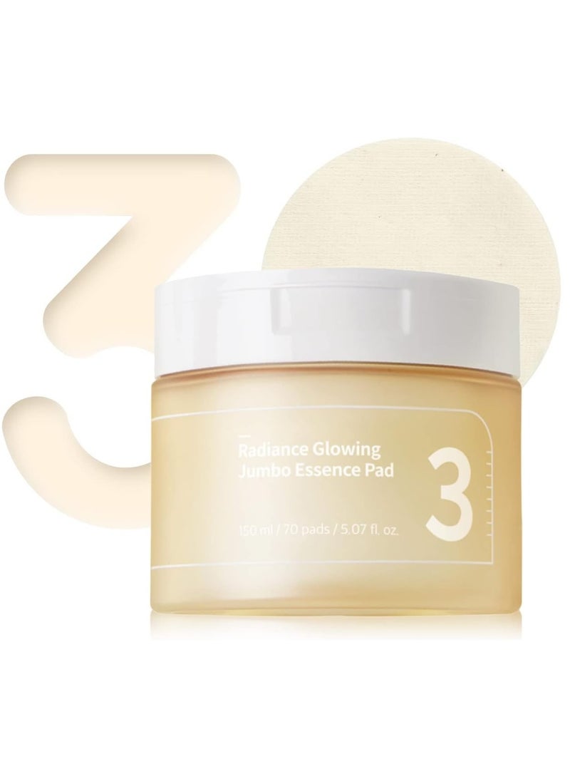 numbuzin numbuzin No.3 Radiance Glowing Jumbo Essence Pad, 70 Pads / 5.07 fl.oz / 150ml | Jumbo Size Vegan Pad, Radiance, Hydration 