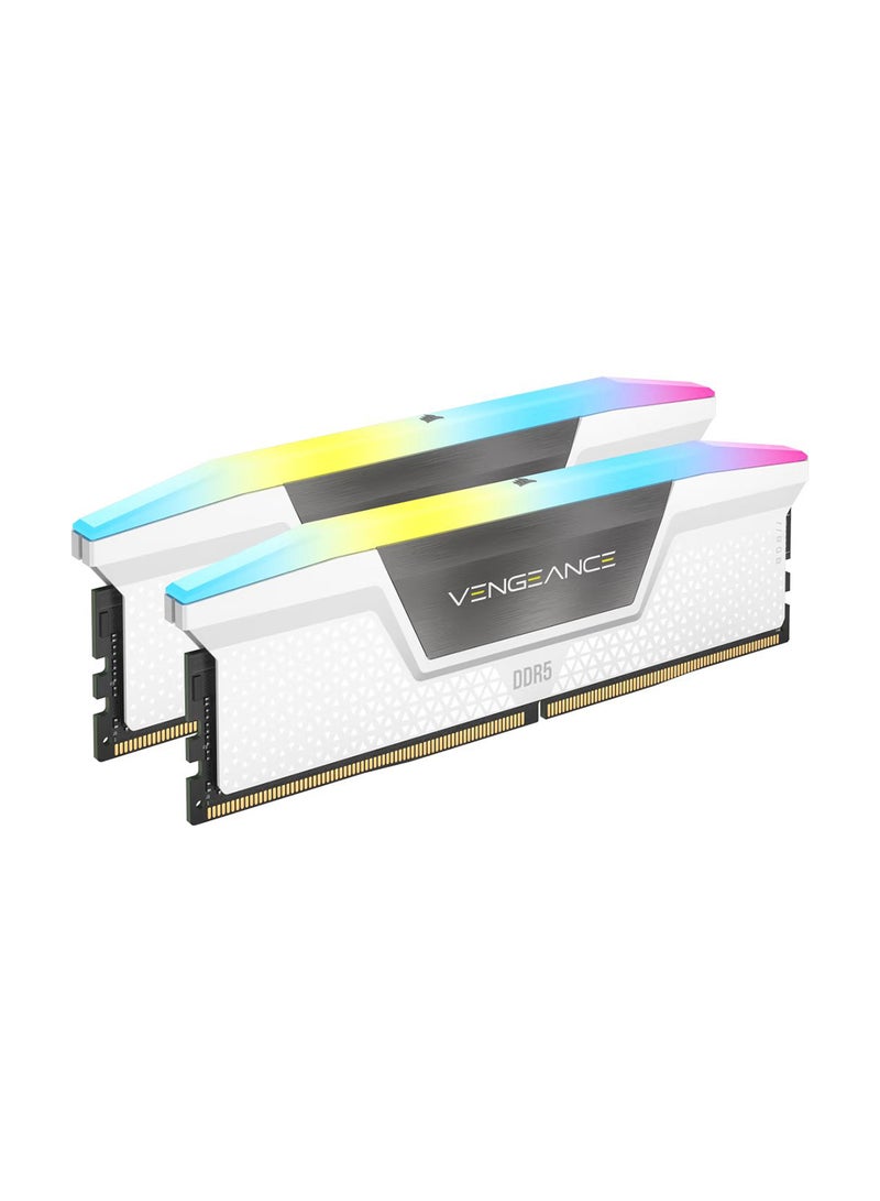 CORSAIR Corasiar VENGEANCE RGB 64GB (2x32GB) DDR5 DRAM 6400MT/s CL32 Memory Kit — White | CMH64GX5M2B6400C32W - Image 1