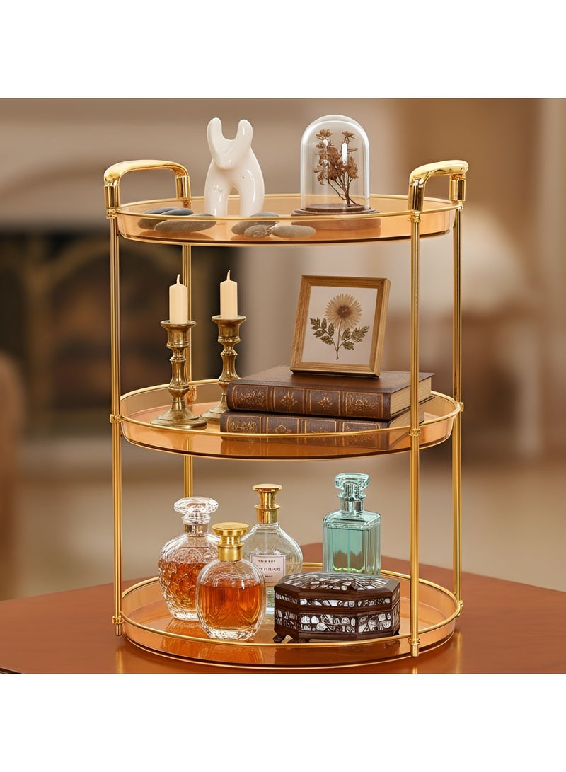 كوزي نست ستاند تقديم مستطيل بثلاث طبقات بمقبض ذهبي صينية تزيين فاخرة للفواكه، الكيك، الحلويات، العطور والقهوة لون بني - Image 1