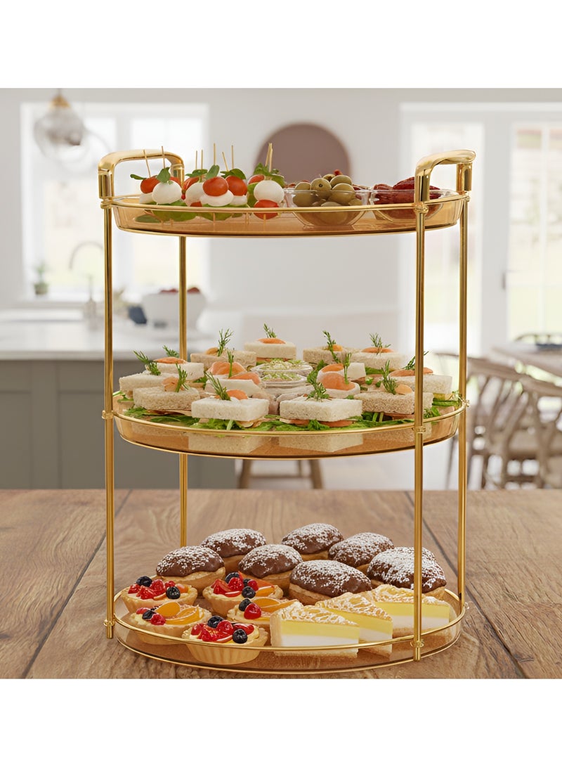 كوزي نست ستاند تقديم مستطيل بثلاث طبقات بمقبض ذهبي صينية تزيين فاخرة للفواكه، الكيك، الحلويات، العطور والقهوة لون بني - Image 2