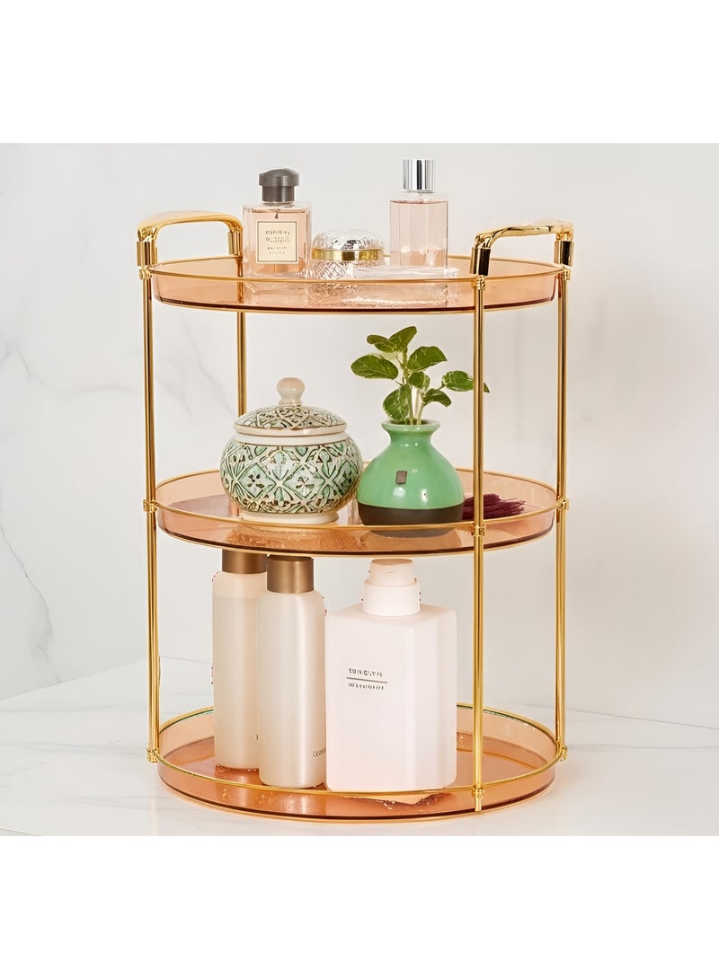 كوزي نست ستاند تقديم مستطيل بثلاث طبقات بمقبض ذهبي صينية تزيين فاخرة للفواكه، الكيك، الحلويات، العطور والقهوة لون بني - Image 3