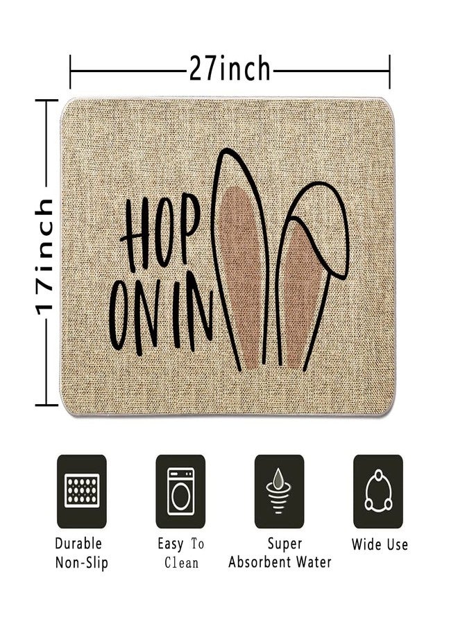 GAGEC Happy Easter Door Mat Hop On in Easter Doormat Cute Bunny Ears Entrance Rugs Spring Farmhouse Indoor Bathroom Home Kitchen Decorations Floor Front Door Mat Outdoor 17 x 27 Inch - Image 2