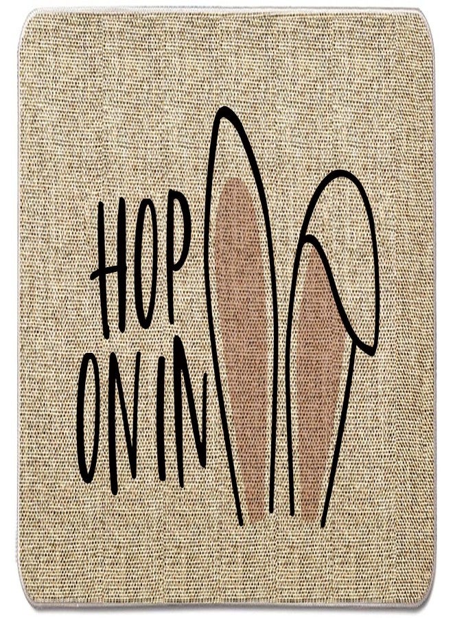 GAGEC Happy Easter Door Mat Hop On in Easter Doormat Cute Bunny Ears Entrance Rugs Spring Farmhouse Indoor Bathroom Home Kitchen Decorations Floor Front Door Mat Outdoor 17 x 27 Inch - Image 1