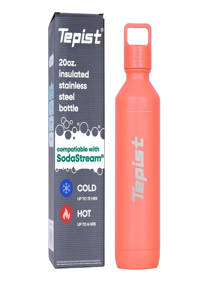 Tepist TwentyO 20oz Stainless Steel Bottle Compatible with Sodastream Machines | Powder Coated Coral | Vacuum Sealed | Double Walled | Leak-Proof | Easy to Carry | Reusable Bottle - Image 1