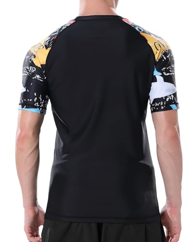 VAYAGER Men's Swim Shirts Rash Guard UPF 50+ Short Sleeve Sun Protection Fishing Tops for Surfing(Black-Pattern 5XL) - Image 4