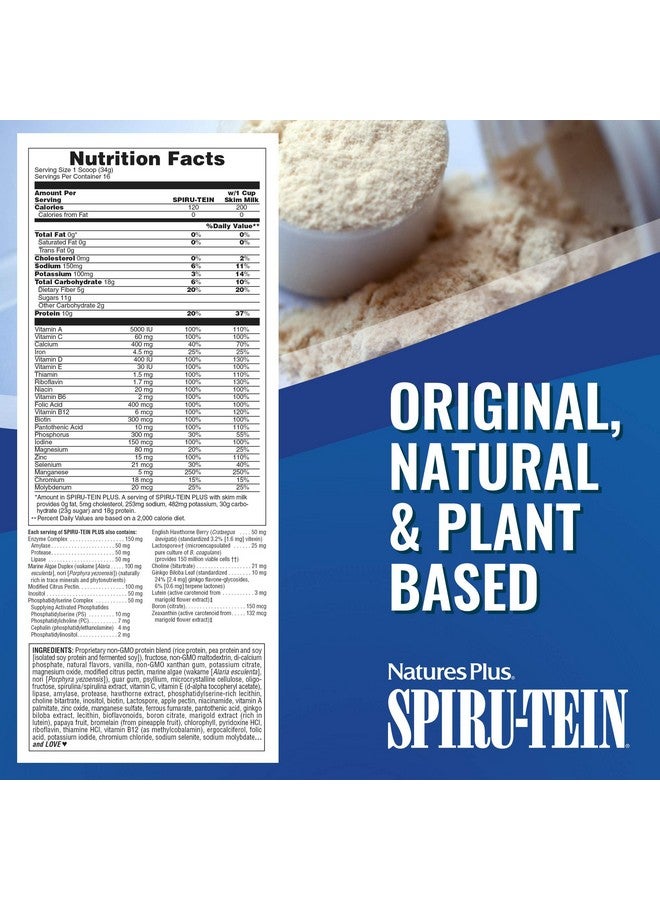 Nature's Plus Naturesplus Spiru Tein Plus Shake For Mature Adults Vanilla 1.2 Lbs Protein Powder Plant Based Meal Replacement Vitamins & Minerals For Energy Vegetarian Gluten Free 16 Servings - Image 5