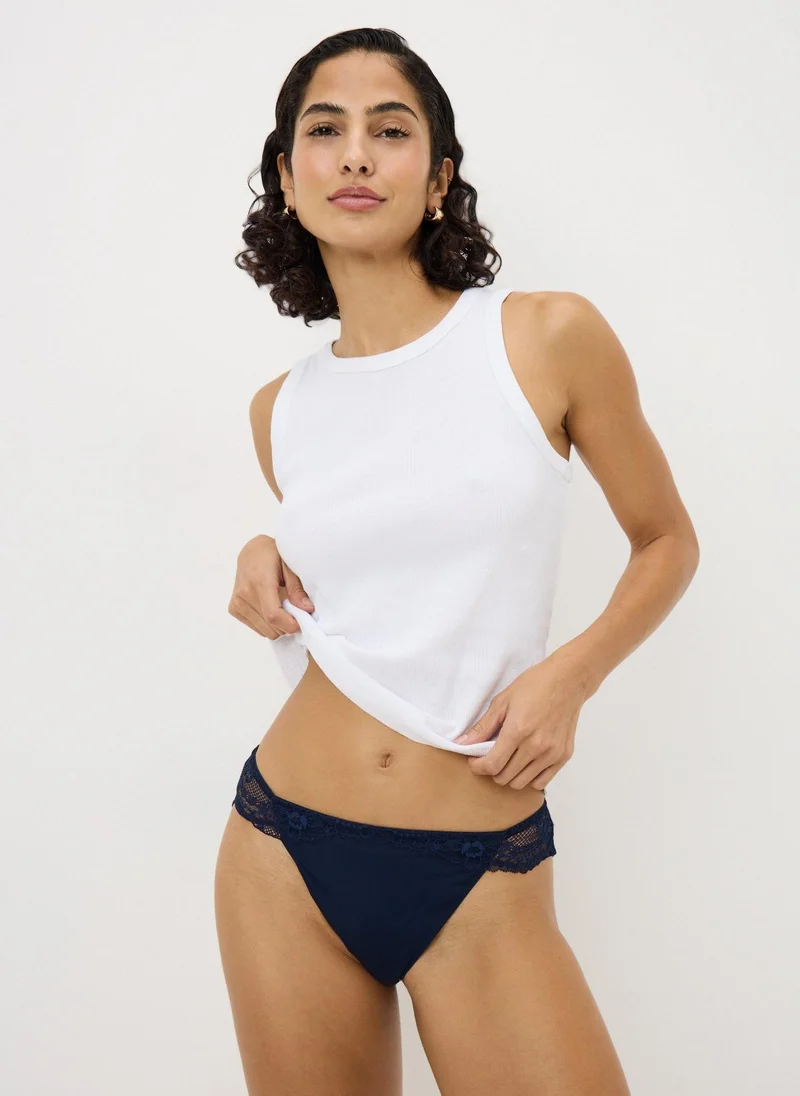 ماتلان ثلاث قطع سراويل داخلية دانتيل زرقاء عالية الأرجل