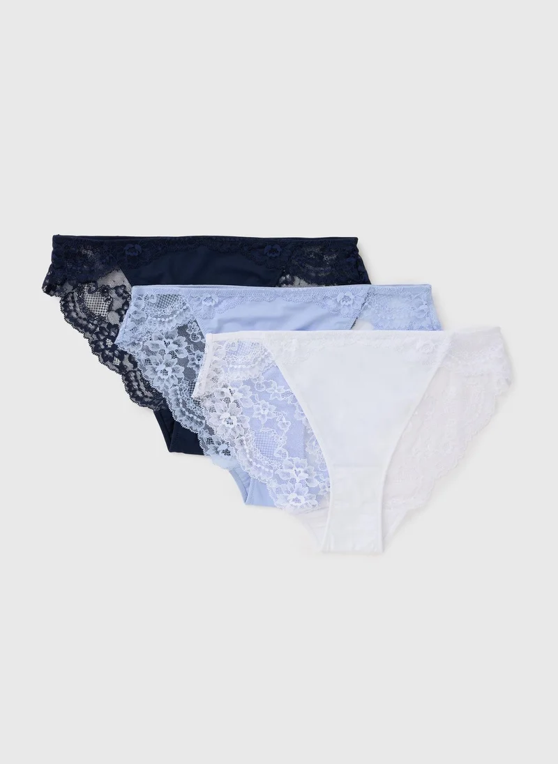 Matalan Blue 3 Pack Blue Lace High Leg Knickers for Women | Best Price UAE