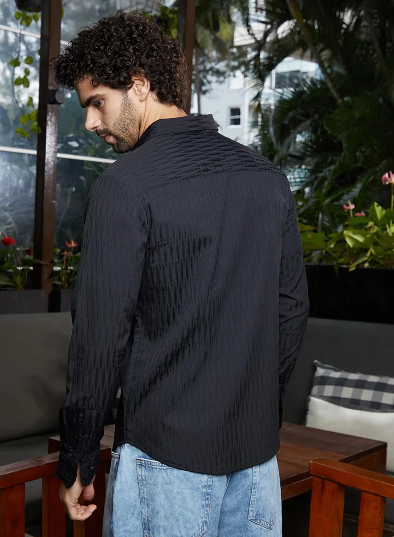 CAHOOT  Men's Onyx Black Panelled -Tactile Shirt for Men | Best Price UAE
