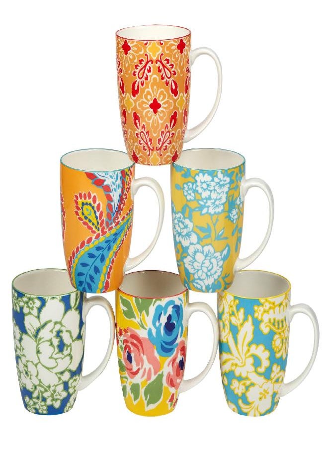Certified International - Certified International Damask Floral 14 oz. Mugs, Set of 6 Assorted Designs, - Image 1