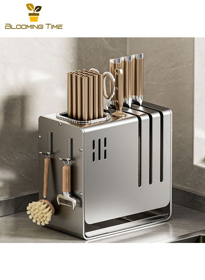 بلومنغ تايم حامل عيدان سميك، حامل متعدد الوظائف للتجفيف على الحائط، صندوق لتخزين العيدان والملاعق، حامل سكاكين من الفولاذ الكربوني، حامل سكاكين المطبخ، لون رمادي - Image 1