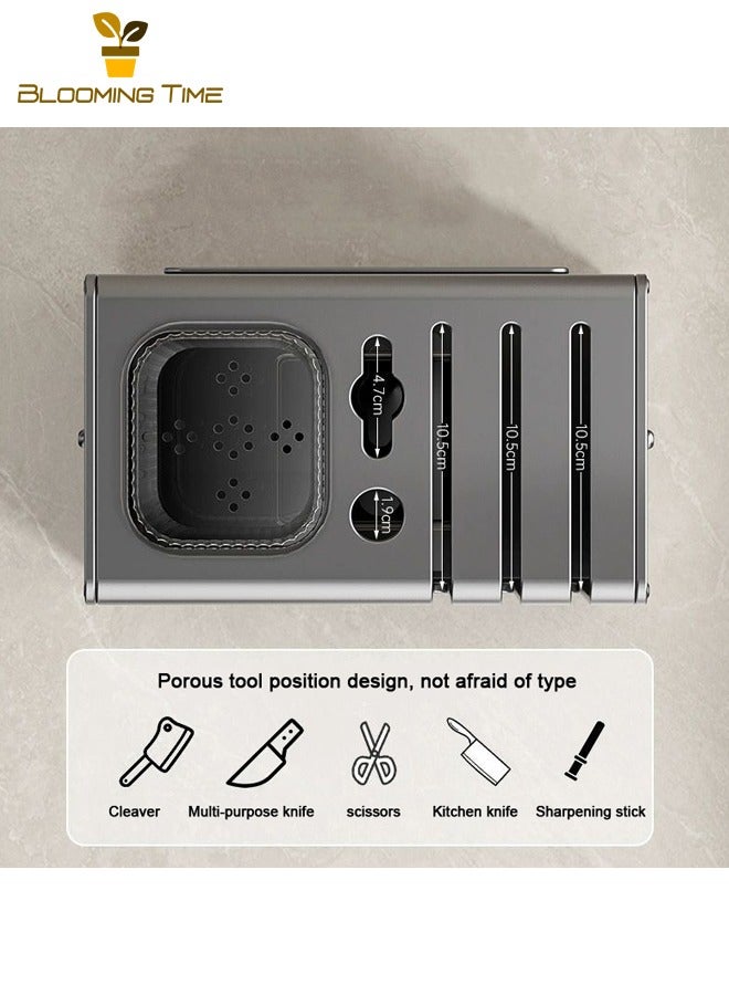 بلومنغ تايم حامل عيدان سميك، حامل متعدد الوظائف للتجفيف على الحائط، صندوق لتخزين العيدان والملاعق، حامل سكاكين من الفولاذ الكربوني، حامل سكاكين المطبخ، لون رمادي - Image 4