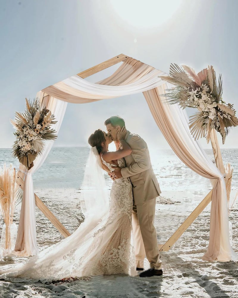 Lvydec 3 Panels Wedding Arch Draping Fabric, 30" x 20ft Mixed Color Chiffon Fabric Drapery Sheer Backdrop Curtain for Wedding Ceremony Party Decoration (Elegant Neutral) - Image 4
