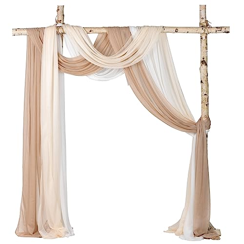 Lvydec 3 Panels Wedding Arch Draping Fabric, 30" x 20ft Mixed Color Chiffon Fabric Drapery Sheer Backdrop Curtain for Wedding Ceremony Party Decoration (Elegant Neutral) - Image 1