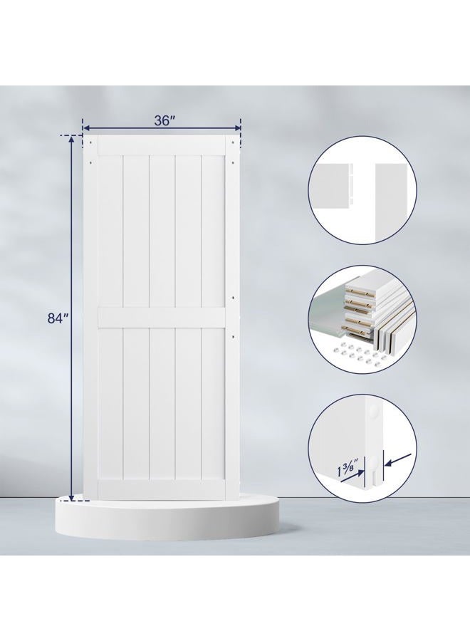 SMARTSTANDARD باب حظيرة منزلق أبيض من MDF بحجم 30 × 80 بوصة مع مجموعة أدوات باب منزلق سوداء بطول 5 أقدام ومقبض، جاهز للتجميع مع ثقوب مسبقة، طلاء PVC مقاوم للماء، إطار H - Image 3