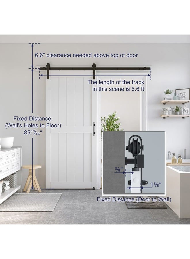 SMARTSTANDARD باب حظيرة منزلق أبيض من MDF بحجم 30 × 80 بوصة مع مجموعة أدوات باب منزلق سوداء بطول 5 أقدام ومقبض، جاهز للتجميع مع ثقوب مسبقة، طلاء PVC مقاوم للماء، إطار H - Image 2