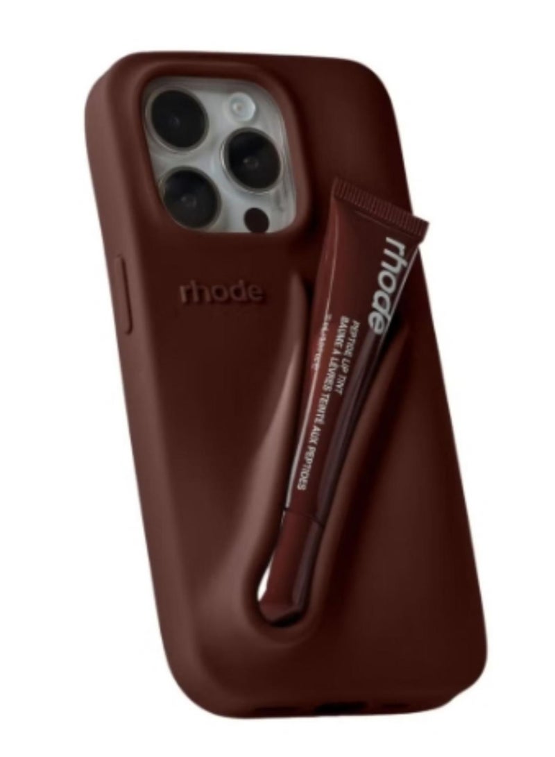 rhode Silicone Lip Holder for Cell Phone, Lip Gloss Adhesive Sleeve for Phone, Lip Holder Stick-on Phone Case, Back Stick On Holder for iPhone Phones（Espresso） - Image 1