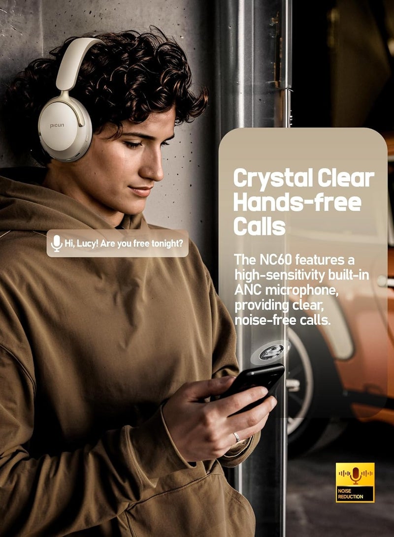 بيكن سماعه قيمنق لاسلكية للألعاب NC60، سماعات رأس هجينة بخاصية إلغاء الضوضاء النشطة، سماعات رأس لاسلكية قابلة للطي فوق الأذن بتقنية بلوتوث 5.4، وقت تشغيل يصل إلى 80 ساعة، وضع الشفافية، صوت جهير ستيريو، معادل صوت مخصص عبر تطبيق للسفر والمنزل، لون كاكي - Image 5