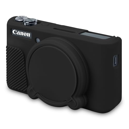 BOVKE Silicone Camera Case for Canon PowerShot SX740/ SX730 Digital Camera, SX740 Camera Soft Case Cover Rubber Camera Sleeve with Removable Lens Cover, Black - Image 1