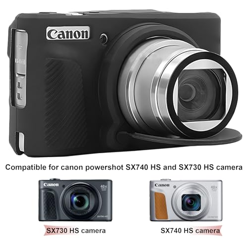 BOVKE Silicone Camera Case for Canon PowerShot SX740/ SX730 Digital Camera, SX740 Camera Soft Case Cover Rubber Camera Sleeve with Removable Lens Cover, Black - Image 2